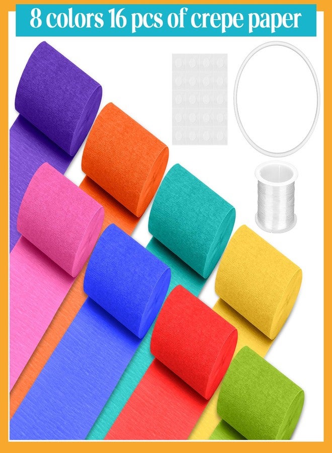 Watersay 16 Rolls Rainbow Crepe Paper Streamers 528 ft Colorful Christmas Party Decoration Back to School Classroom Ceiling Decoration Birthday Party Streamers for Birthday Wedding Indoor Decor - Image 3