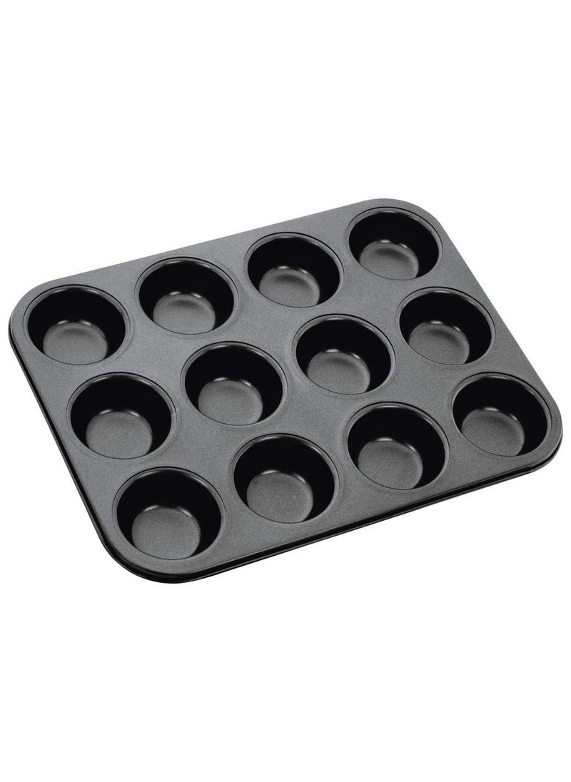 svk dream SVK DREAM Outperform Aluminium 3D Nonstick 12Slot Cup Midi Shape Muffin Cake Mould Medium Black  - Image 1