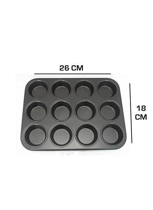 svk dream SVK DREAM Outperform Aluminium 3D Nonstick 12Slot Cup Midi Shape Muffin Cake Mould Medium Black  - Image 3