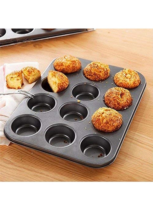 svk dream SVK DREAM Outperform Aluminium 3D Nonstick 12Slot Cup Midi Shape Muffin Cake Mould Medium Black  - Image 2
