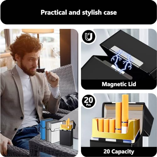roygra Cigarette Case (4 Pack), Magnetic Switch 20pcs Cigarette Holder Case for Men Women, Cigarettes Smoking Accessories, Metal and Plastic Box for Smoke (100mm 100s Size) - Image 3