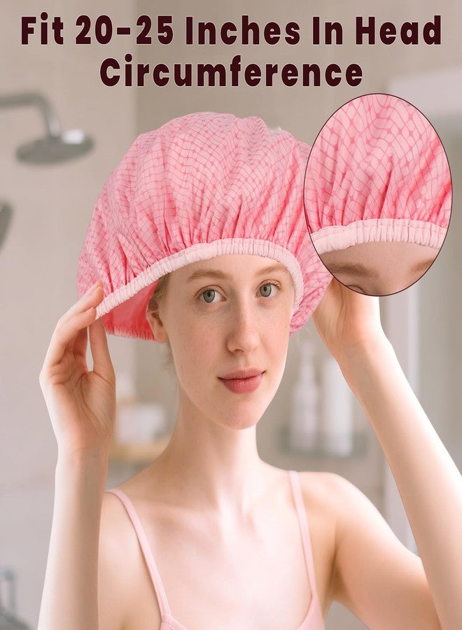 JOLYEAK Pink Shower Cap,Hair Cap for Shower,Double Layered Waterproof Hair Caps,Satin Lined Bath Caps for Braids Long Hair - Image 5
