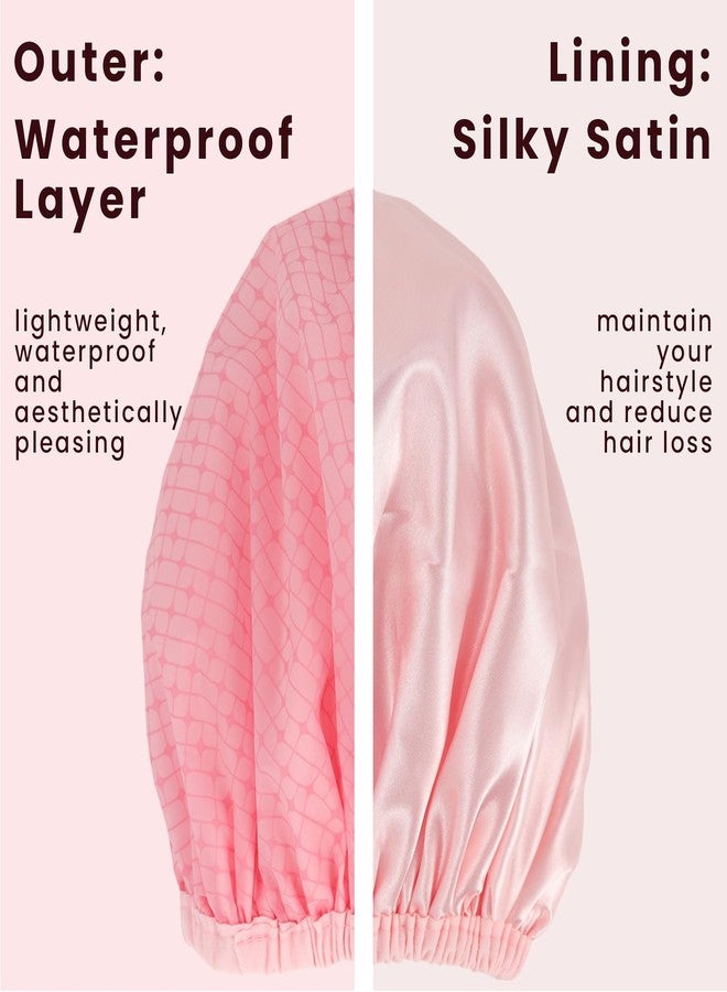 JOLYEAK Pink Shower Cap,Hair Cap for Shower,Double Layered Waterproof Hair Caps,Satin Lined Bath Caps for Braids Long Hair - Image 3
