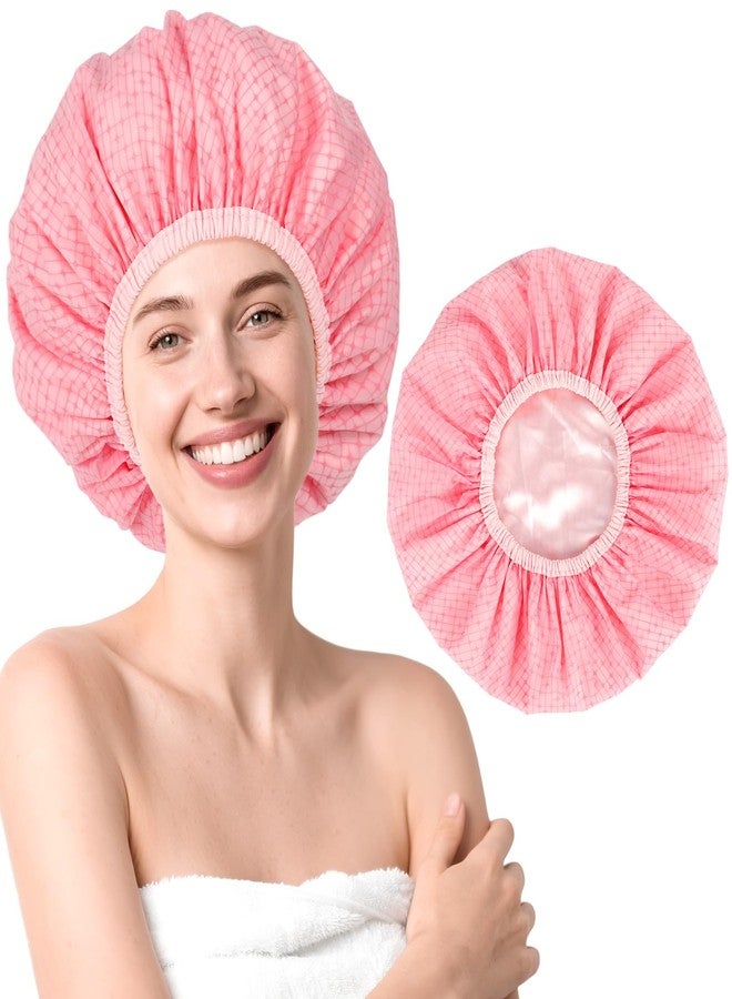 JOLYEAK Pink Shower Cap,Hair Cap for Shower,Double Layered Waterproof Hair Caps,Satin Lined Bath Caps for Braids Long Hair - Image 1