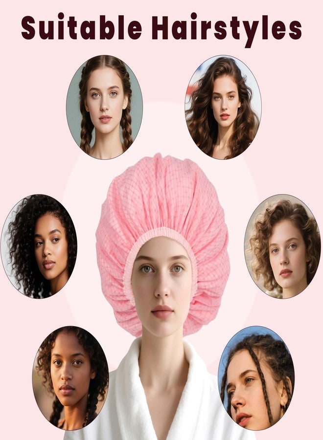 JOLYEAK Pink Shower Cap,Hair Cap for Shower,Double Layered Waterproof Hair Caps,Satin Lined Bath Caps for Braids Long Hair - Image 4