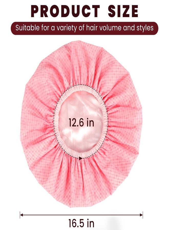 JOLYEAK Pink Shower Cap,Hair Cap for Shower,Double Layered Waterproof Hair Caps,Satin Lined Bath Caps for Braids Long Hair - Image 2