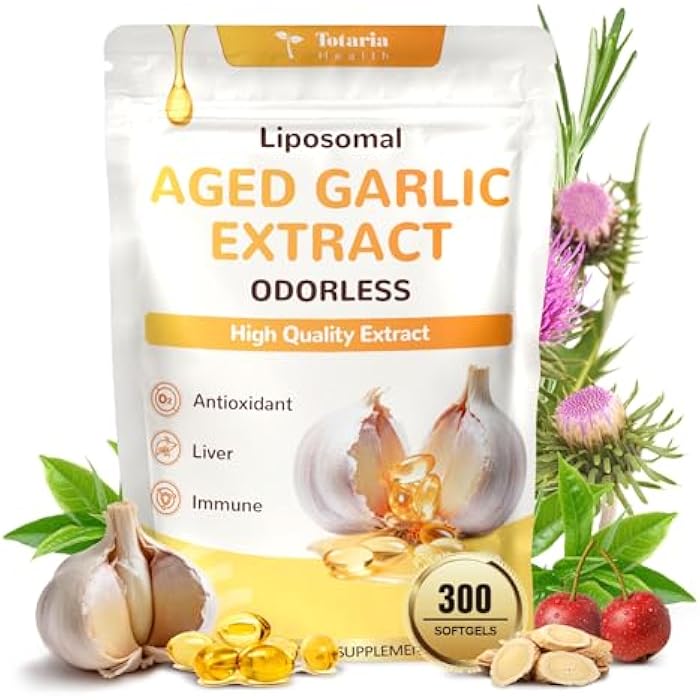 Totaria Liposomal Aged Garlic Extract Capsules - Odorless Aged Garlic with Magnesium,Zinc,Vitamin B,Antioxidant Herbal Blend - Heart & Immune Support - Non-GMO, Gluten Free,300 Softgels - Image 1