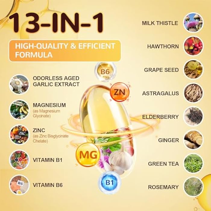 Totaria Liposomal Aged Garlic Extract Capsules - Odorless Aged Garlic with Magnesium,Zinc,Vitamin B,Antioxidant Herbal Blend - Heart & Immune Support - Non-GMO, Gluten Free,300 Softgels - Image 2