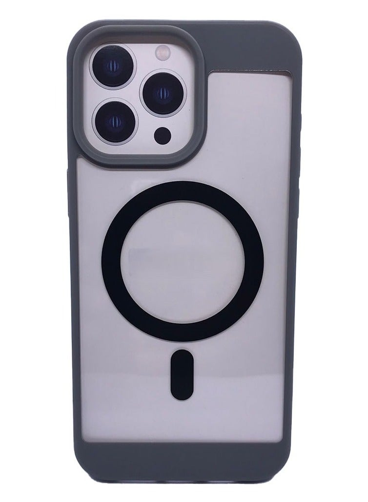 Magnetic transparent iPhone 13 Pro Max case supports MagSafe  charging  for iPhone 13 Pro Max - Grey 