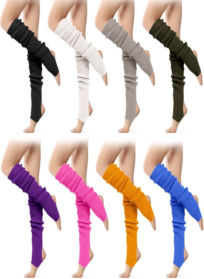 Foaincore 8 Pairs Long Leg Warmers for Women Fashion Ribbed Knit Stirrup Leg Warmer Sock 80s Party Supply Yoga Dance Sport(Elegant Color) - Image 1