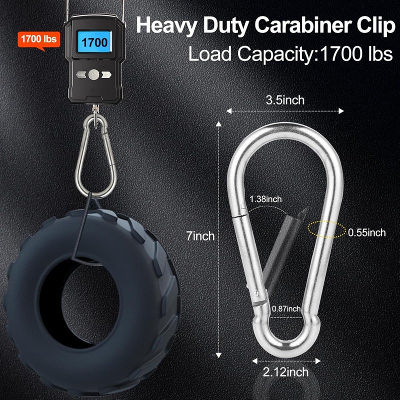DELSWIN 7 Inch Large Carabiner Clip 1700lbs Capacity, 304 Stainless Steel Spring Snap Hook, Heavy Duty Caribeener Clips for Swing, Hammock, Punching Bags, Weight Lifting Machine, Home Gym Equipment - Image 3