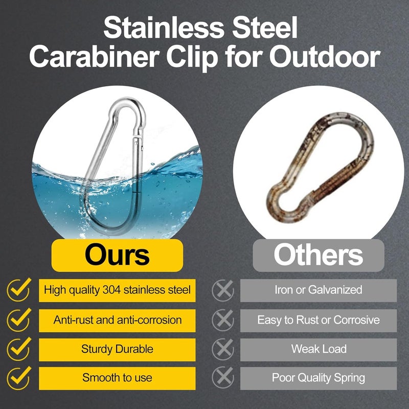 DELSWIN 7 Inch Large Carabiner Clip 1700lbs Capacity, 304 Stainless Steel Spring Snap Hook, Heavy Duty Caribeener Clips for Swing, Hammock, Punching Bags, Weight Lifting Machine, Home Gym Equipment - Image 4