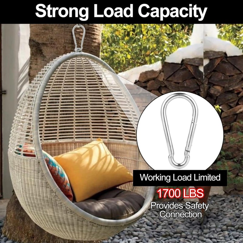 DELSWIN 7 Inch Large Carabiner Clip 1700lbs Capacity, 304 Stainless Steel Spring Snap Hook, Heavy Duty Caribeener Clips for Swing, Hammock, Punching Bags, Weight Lifting Machine, Home Gym Equipment - Image 1