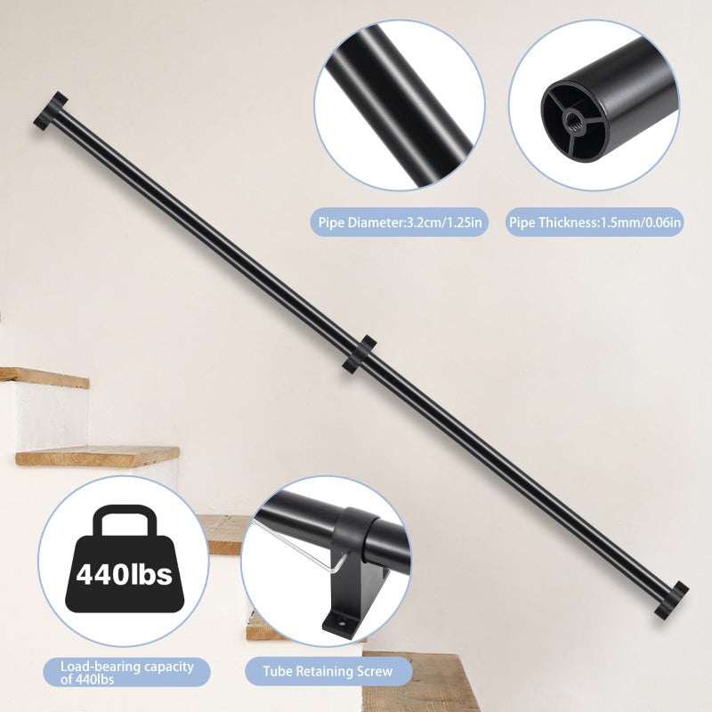 SDNBHT Industrial Stair Railing Metal Hand Rails for Indoor & Outdoor Steps Wall Mount Hand Rails for Indoor Stairs 1.25" Pipe Stair Handrail for Steps Aluminum Staircase Handrail Hand Railing 4ft - Image 2