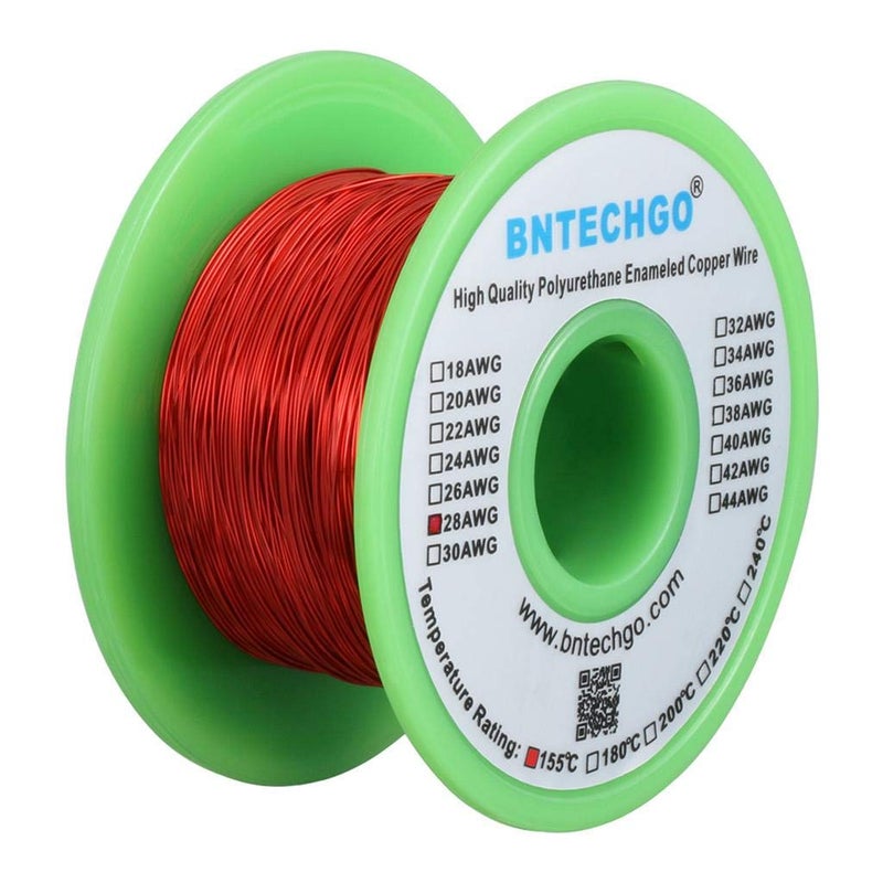 BNTECHGO سلك مغناطيسي BNTECHGO 28 AWG - سلك نحاسي مطلي - سلك لف مغناطيسي مطلي - 4 أونصات - 0.0122" قطر 1 بكرة لفة حمراء تصنيف درجة الحرارة 155℃ يستخدم على نطاق واسع للمحولات والمحاثات - Image 2