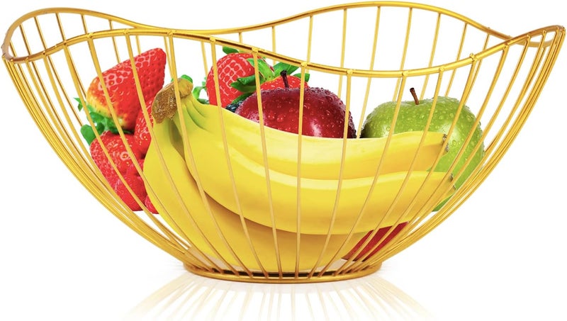 Lainrrew Metal Wire Fruit Basket Gold Fruit Bowl for Kitchen Counter Fruit Holder Stand Storage Baskets for Countertop Home Decor Table Centerpieces Vegetable Bowls for Fruits Veggies Snacks Gold - Image 1