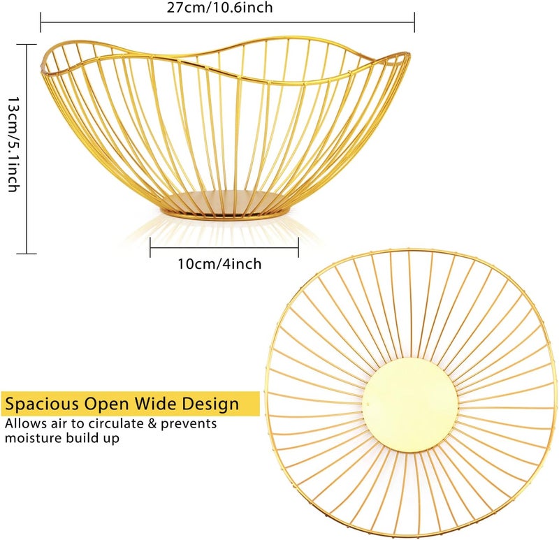 Lainrrew Metal Wire Fruit Basket Gold Fruit Bowl for Kitchen Counter Fruit Holder Stand Storage Baskets for Countertop Home Decor Table Centerpieces Vegetable Bowls for Fruits Veggies Snacks Gold - Image 2