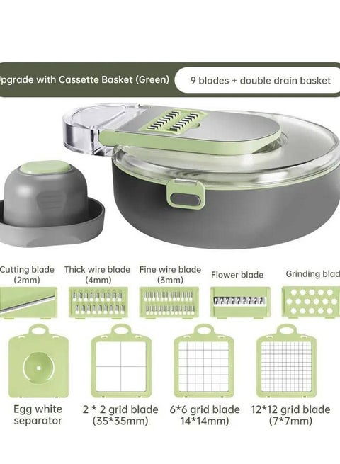 Premium 14 in 1 Vegetable Cutter Set - Includes Mandoline, Garlic Press, Onion Chopper, Hand Protector, Strainer and Container, Multipurpose Kitchen Tool for Efficient Food Prep H