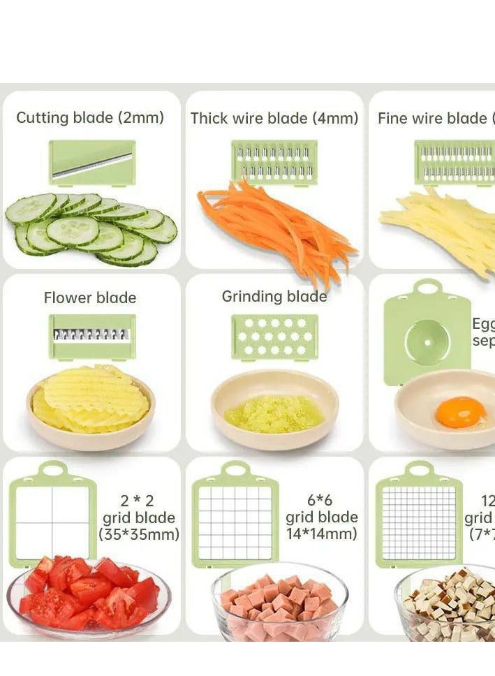 Premium 14 in 1 Vegetable Cutter Set - Includes Mandoline, Garlic Press, Onion Chopper, Hand Protector, Strainer and Container, Multipurpose Kitchen Tool for Efficient Food Prep H