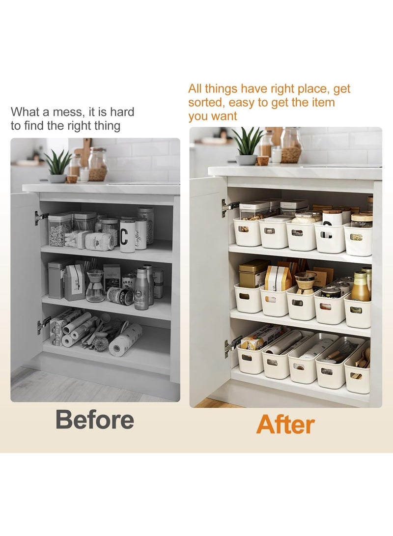 إي وورلد مجموعة من 12 صندوق تخزين بلاستيكي قابل للتكديس بمقابض، صناديق تنظيم متينة للخزائن والأدراج لتنظيم الجوارب وغرف النوم والمطابخ والخزائن - Image 3