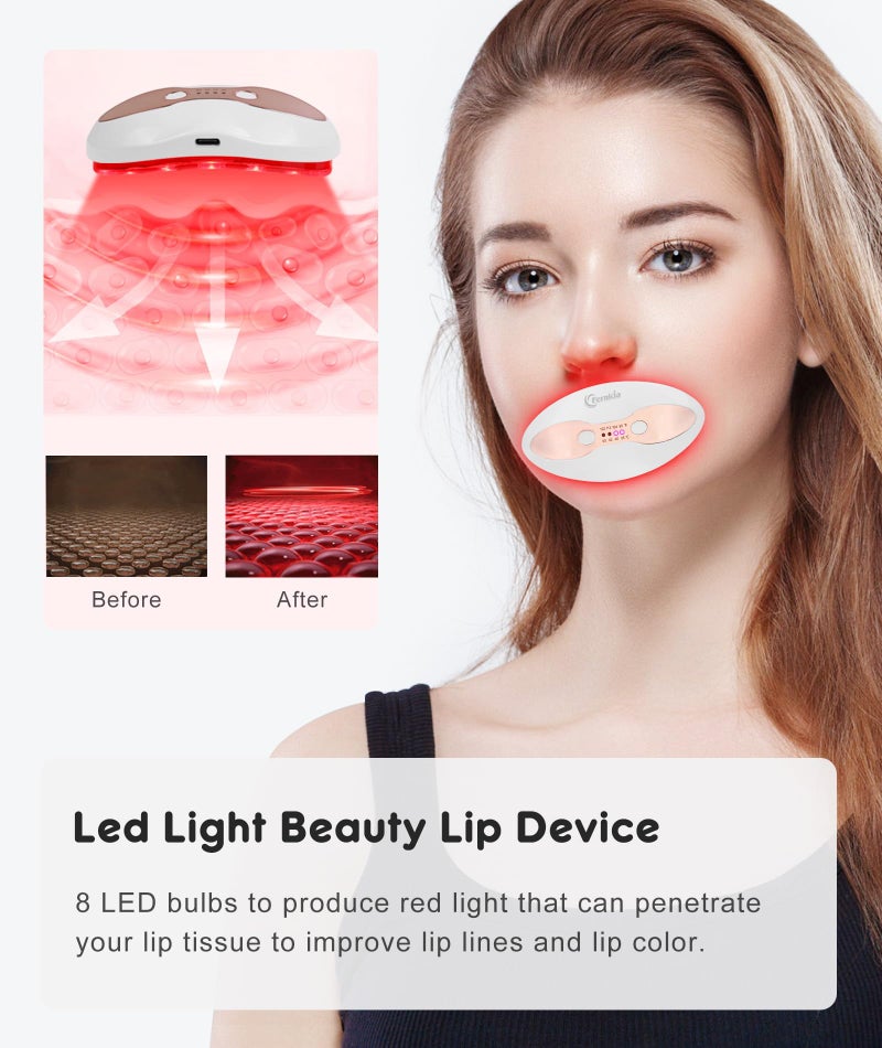 FERNIDA Red Light Device, FERNIDA 2 in 1 Lip and Eye Care Tool with Heated for Anti-Aging, Smooth Lip Wrinkles, Lip Plumper and Reduce Dark Circles, 4 Levels Heating Temps, White - Image 2