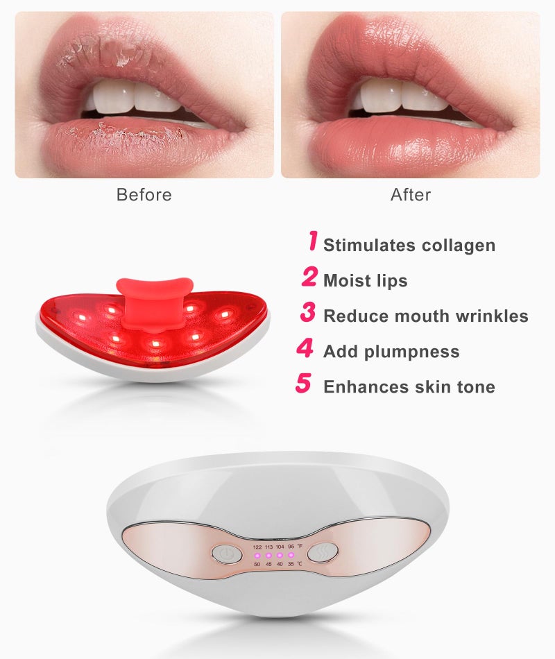 FERNIDA Red Light Device, FERNIDA 2 in 1 Lip and Eye Care Tool with Heated for Anti-Aging, Smooth Lip Wrinkles, Lip Plumper and Reduce Dark Circles, 4 Levels Heating Temps, White - Image 4