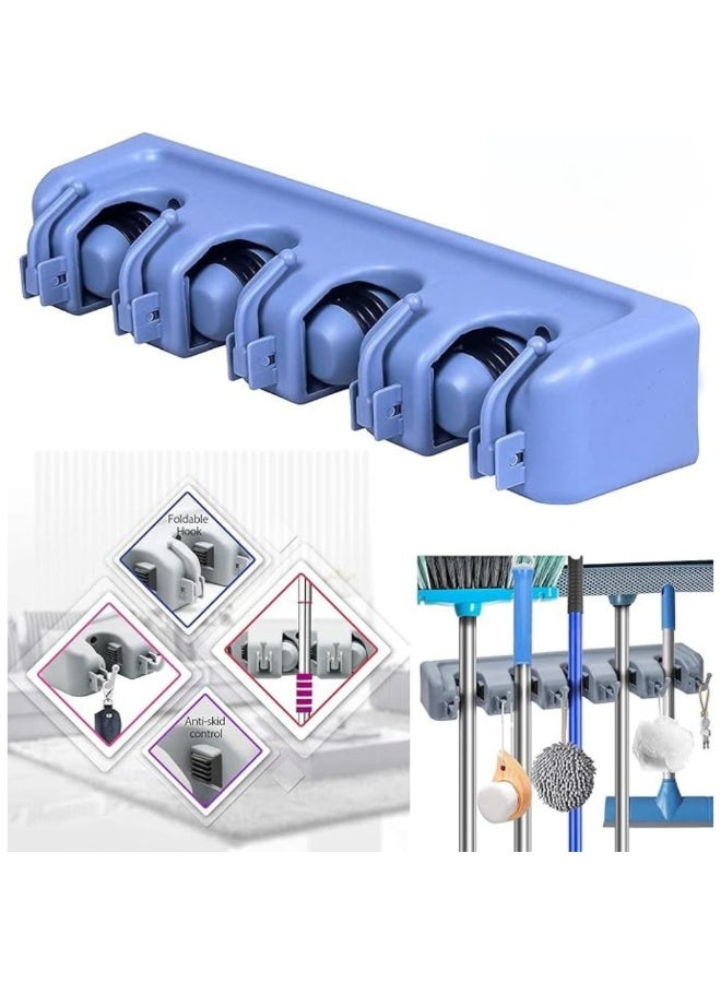NRK Wall-mounted organizer and broom holder - 5 slots and 6 foldable hooks - Heavy-duty storage rack for kitchen, garden, and warehouse - Image 1