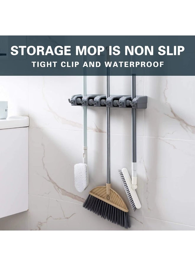 NRK Wall-mounted organizer and broom holder - 5 slots and 6 foldable hooks - Heavy-duty storage rack for kitchen, garden, and warehouse - Image 2