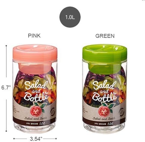 Komax Salad Bottle Set of 2 with Leak Proof Salad Sauce Dressing Case Pink Green - Image 3