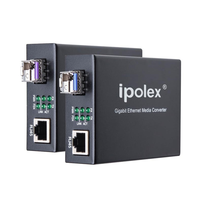 ipolex A Pair of Bidi Gigabit SingleMode LC Fiber to Ethernet Media Converter with BiDi SFP LX Module 1310nm1550nm SMF up to 20KM 125G Fiber Media Converter1000BaseLX to 101001000BaseTX