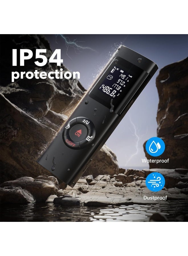 Laser Distance Meter, Rechargeable, Handheld Laser Rangefinder, Measures Distance, Area, Volume & Pythagoras, 0.16–131ft / 0.05–40m, Black - Image 4