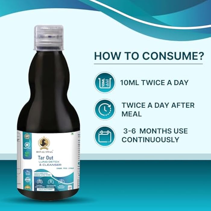 ROYAL SWAG Ayurveda Tar Out Syrup Lungs Detox Sugar Free (200 ML) Removes Tar from Lungs Due to for Smoke & Air Pollution Herbal Syrub to Remove Toxins from Lung and Mucus Remover - Image 3