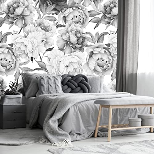 MFWFM Gray Peonies Wallpaper Watercolor Floral Mural Wallpaper for NurseryNot Peel n Stick