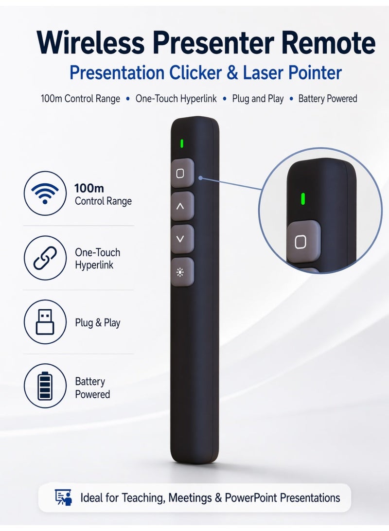Sisily Wireless Presenter Remote, Presentation Clicker, Laser Pointer for PowerPoint, 100m Control Range, One-Touch Hyperlink, Plug and Play, Battery Powered, for Teaching Meetings - Image 5