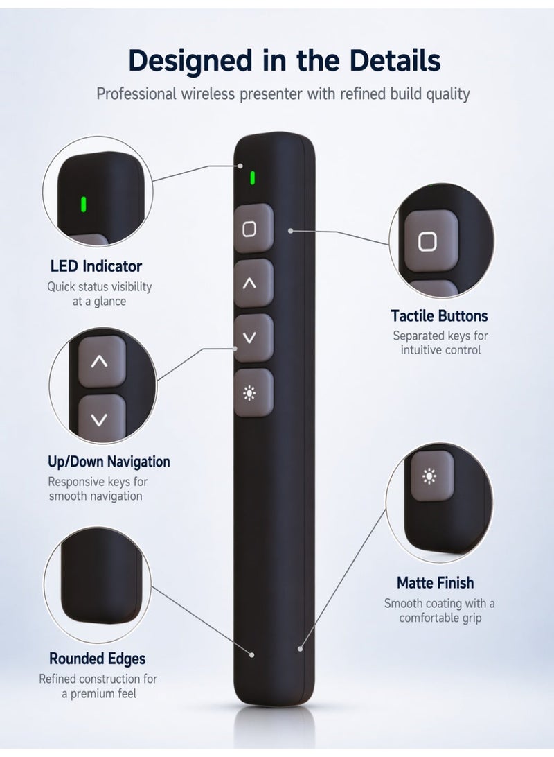 Sisily Wireless Presenter Remote, Presentation Clicker, Laser Pointer for PowerPoint, 100m Control Range, One-Touch Hyperlink, Plug and Play, Battery Powered, for Teaching Meetings - Image 3
