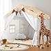 besrey Kids Play Tent 2 in 1 with Padded Mat and Lights Large Kids Playhouse with 2 Doors 4 Windows Indoor Outdoor Christmas Toddler Tent 51 x35 x 51 White with Star - Image 2
