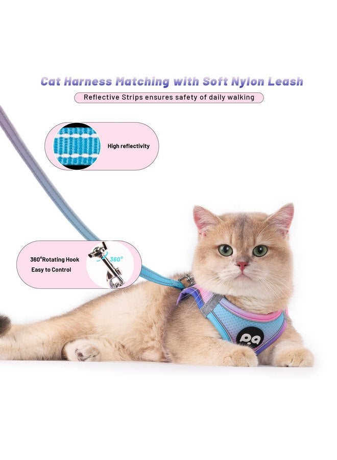 كيوكيو بيتس طقم حزام ومقود للقطط من QQPETS للمشي والحماية من الهروب، سترة آمنة وقابلة للتعديل للقطط الصغيرة مع شرائط عاكسة، سترة خفيفة الوزن من شبكة ناعمة سهلة التحكم (تدرج اللون الأزرق والوردي، مقاس M (15.7 بوصة - 17.7 بوصة)) - Image 2