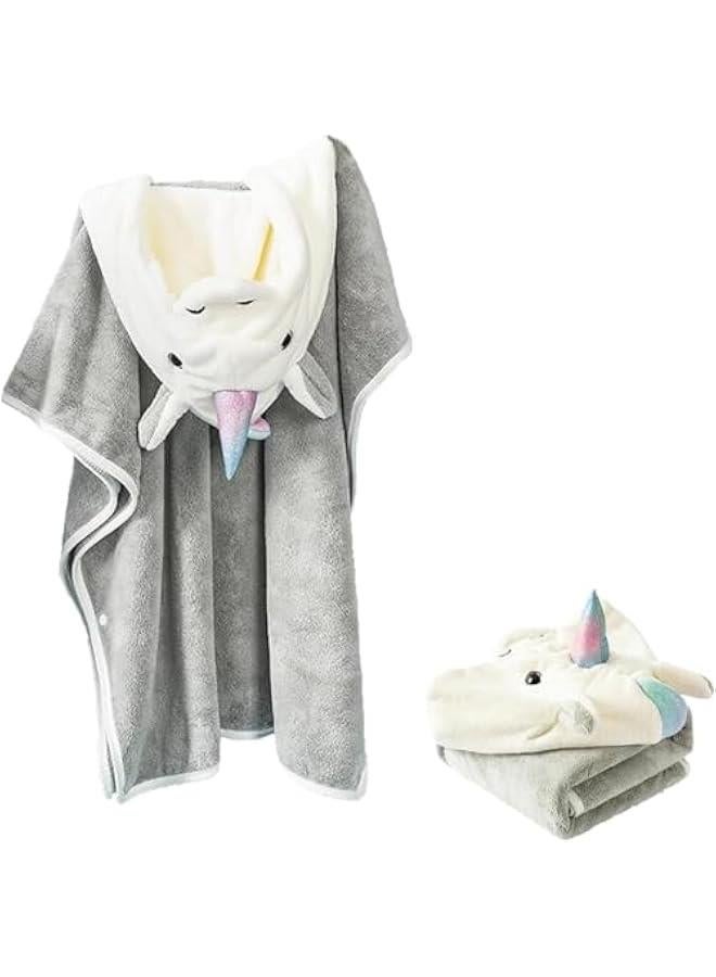 MIXDE Unicorn Hooded Beach Towel Poncho for Kids 0 to 6 Years Boys Girls Bath Robe Swimsuit Cover UP for Beach Pool Bath Towel Wrap Newborn Shower Gifts (Grey) - Image 1