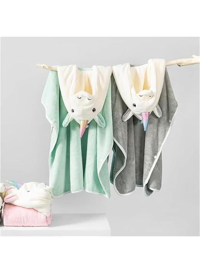 MIXDE Unicorn Hooded Beach Towel Poncho for Kids 0 to 6 Years Boys Girls Bath Robe Swimsuit Cover UP for Beach Pool Bath Towel Wrap Newborn Shower Gifts (Grey) - Image 4
