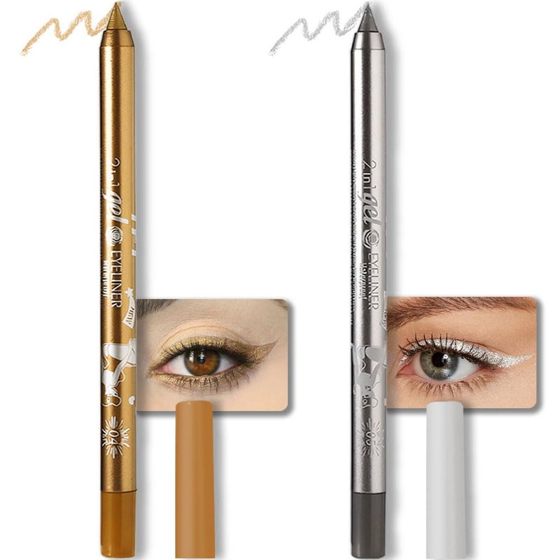 evpct evpct 2Pcs Gold  Silver Color Gel Glitter Eyeliner Pencils Set for Women Waterline Waterproof Smudge Proof lapiz de ojos delineador de ojos contra el agua Eye Liner Makeup