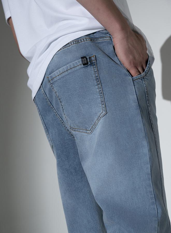 Men's Light Blue 100% Cotton Solid Pattern Full Length Jogger Jeans