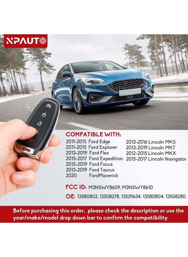 NPAUTO 2Pcs Key Fob Replacement for Ford Explorer Edge 2011-2015 Taurus Flex 2013-2019 Focus Expedition Lincoln MKX MKT MKS Navigator Keyless Entry Remote Start Control Smart Car Key Fobs, M3N5WY8609 - Image 2