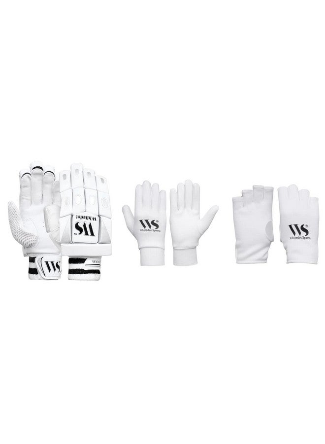 WHITEDOT SPORTS Dot 2.1 Men's Nylon Cricket Batting Gloves with Full and Half Finger Inner Gloves Large, Right Hand, White - Image 1