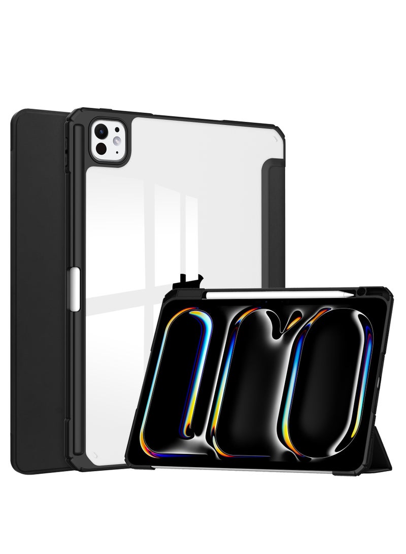 حالة الهاتف متوافق مع آي باد برو 11 بوصة ( 2024 ) ، مع حامل القلم شفافة حالة الظهر رقيقة جدا مقاومة للصدمات الكمبيوتر اللوحي الغطاء التلقائي الصحوة / النوم ( أسود ) - Image 1