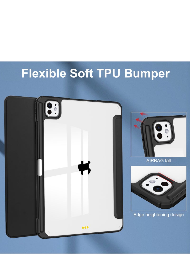 حالة الهاتف متوافق مع آي باد برو 11 بوصة ( 2024 ) ، مع حامل القلم شفافة حالة الظهر رقيقة جدا مقاومة للصدمات الكمبيوتر اللوحي الغطاء التلقائي الصحوة / النوم ( أسود ) - Image 5