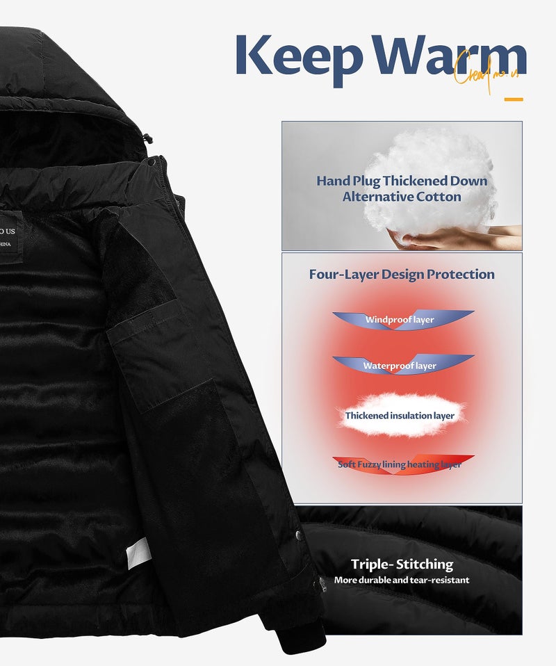 CREATMO US Women's Hooded Warm Heavy Winter Coat Quilted Thicken Puffer Jacket With Removable Hood Black 2XL - Image 4