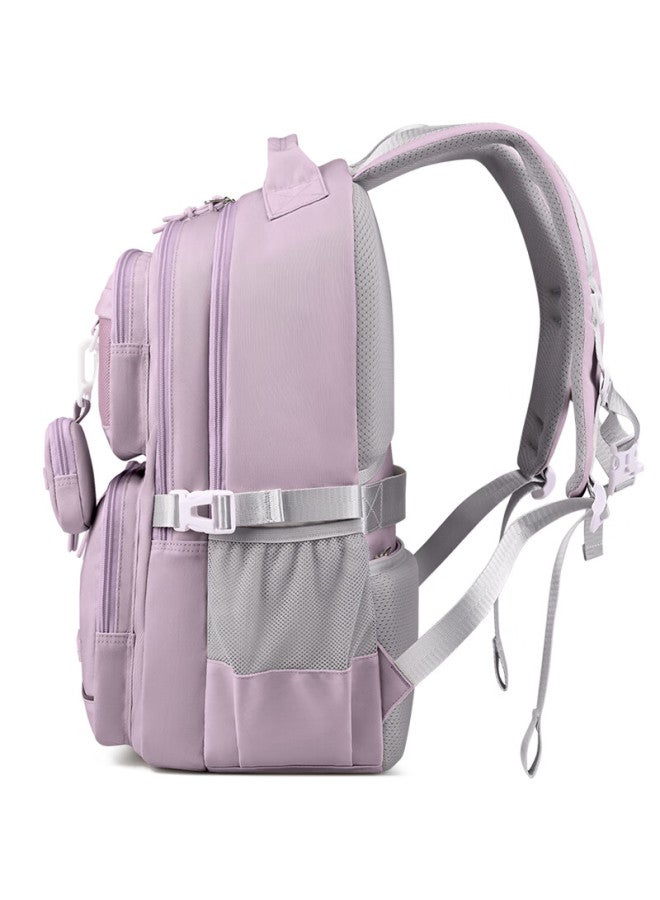 Edison High School Student Backpack Large Capacity Reflective Spine Protection Waterproof Middle School Student Double Shoulder Backpack 2486-5 Purple - Image 5