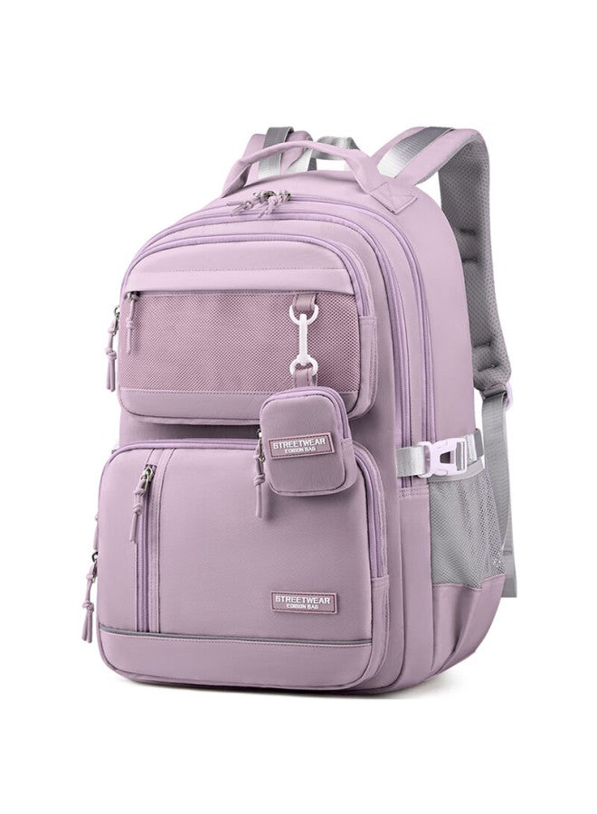 Edison High School Student Backpack Large Capacity Reflective Spine Protection Waterproof Middle School Student Double Shoulder Backpack 2486-5 Purple - Image 1