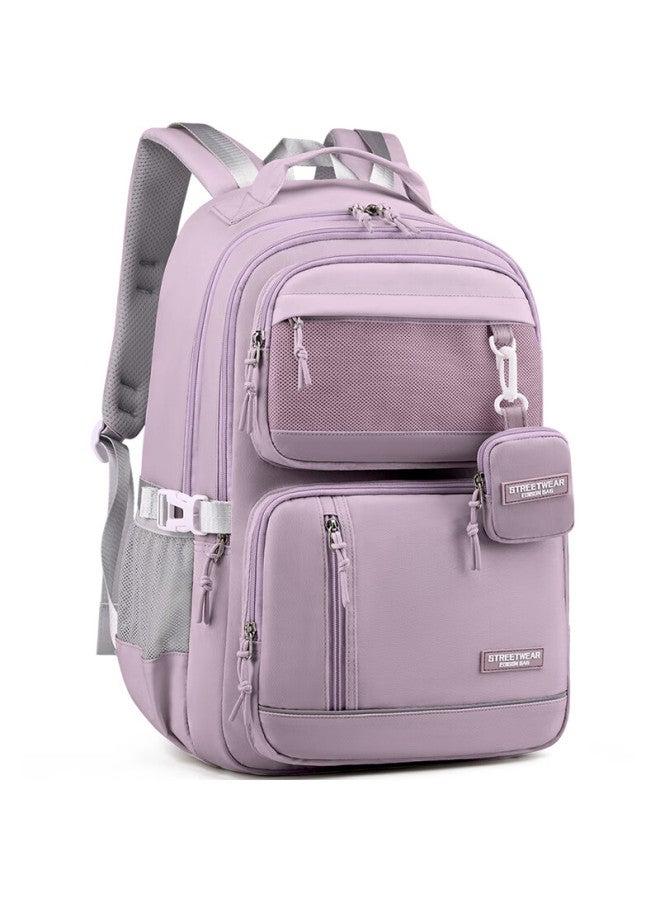 Edison High School Student Backpack Large Capacity Reflective Spine Protection Waterproof Middle School Student Double Shoulder Backpack 2486-5 Purple - Image 4