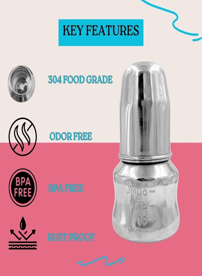 VOIK Stainless Steel Infant Baby Feeding Bottle | BPA Free | Anti-Colic | Plastic-Free | Neck Steel Feeding Bottle | 60ml - Image 3